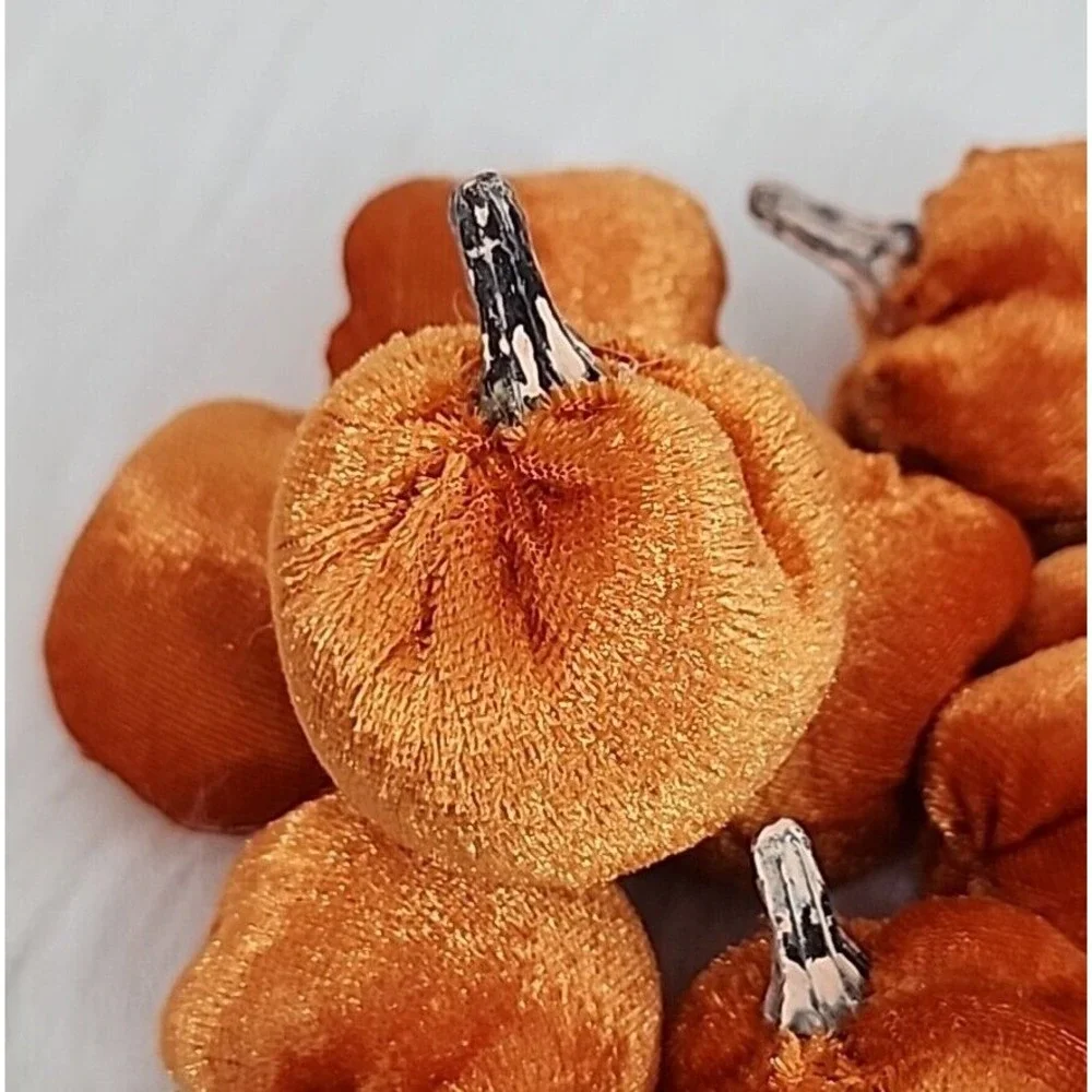 Mini Orange Velvet Stuffed Pumpkins Halloween Thanksgiving Craft Decor‎ 12 Pc